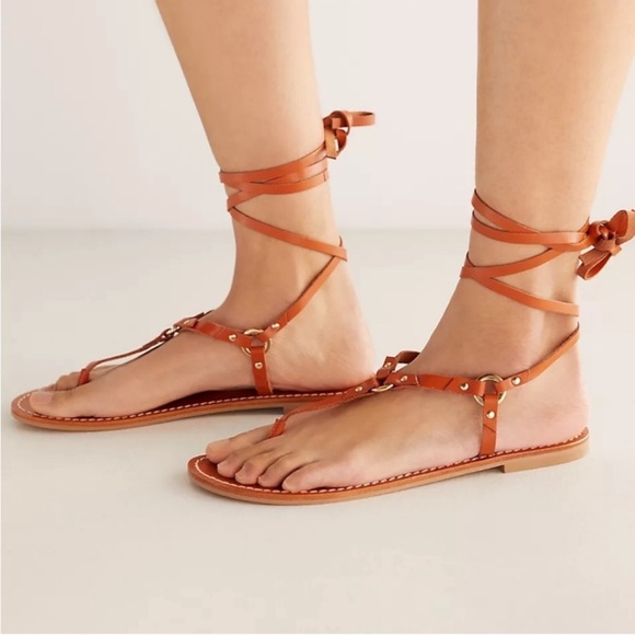 New🌟Anthropologie Pilcro Harness Tie Up Sandals Gladiator Leather Honey Brown - Picture 3 of 11